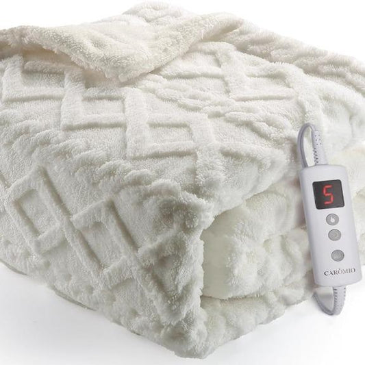 GARVEE Heated Throw Blanket - Thick Tufted Sherpa Electric Blanket Throw with 10 Heating Levels and 10 Time Settings, ETL Certified Machine Washable Fast Heating Blanket Throw 50"×60", off White